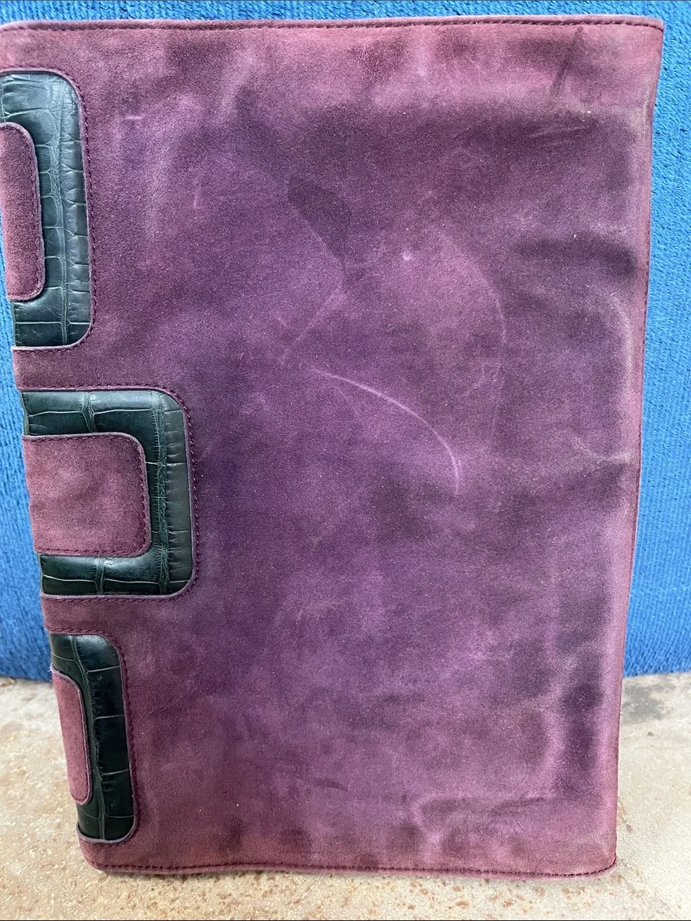 Roger Vivier Suede clutch w/Croc detail.   Loved and worn w/lots more life.